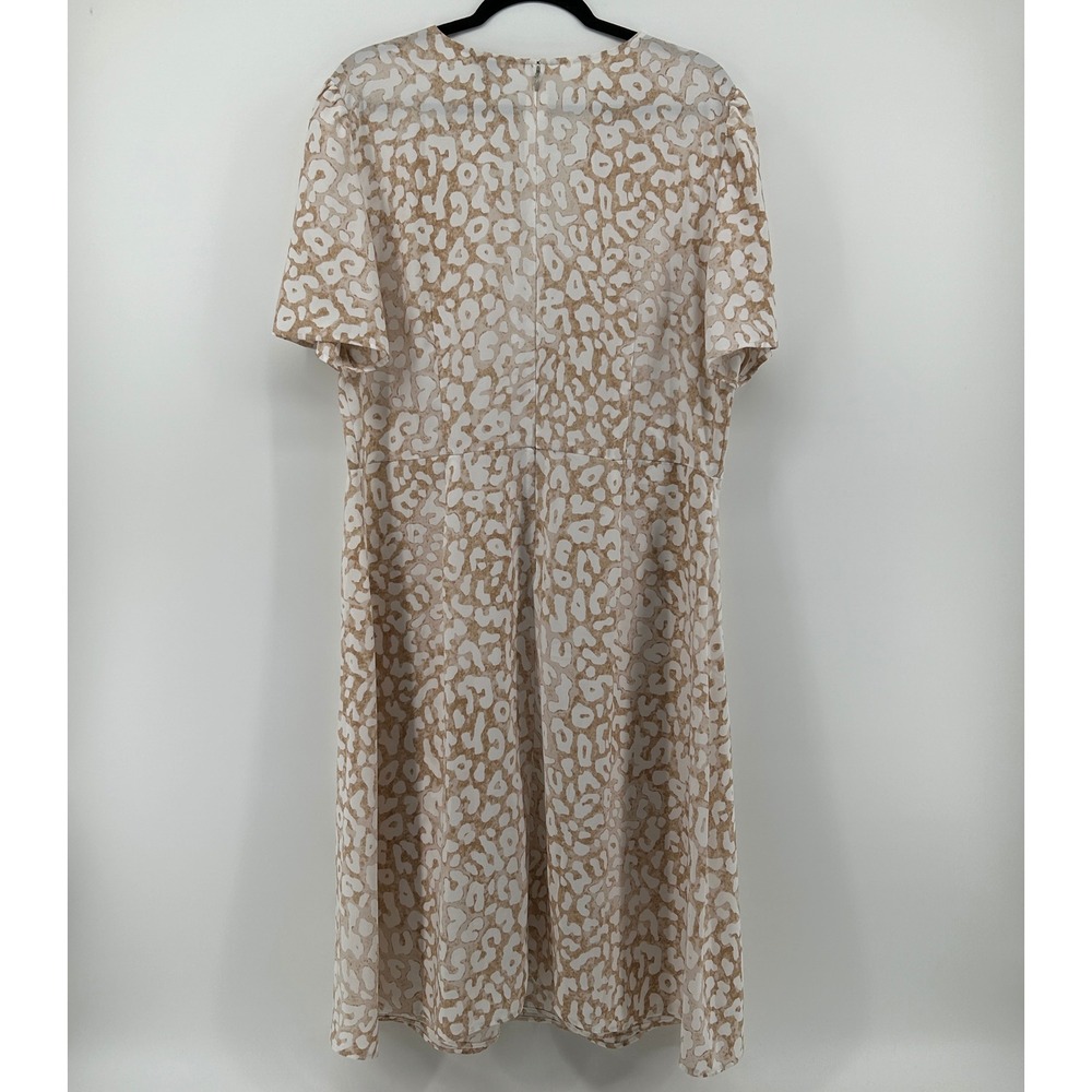 Ann Taylor Factory Tan Leopard Faux Wrap Midi Dress 16 Career Neutral Formal - Picture 6 of 9